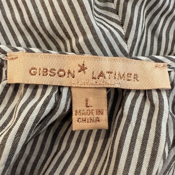 Gibson Latimer Striped Blouse Oversized Large Tie back Layered Sleeves - Picture 4 of 11